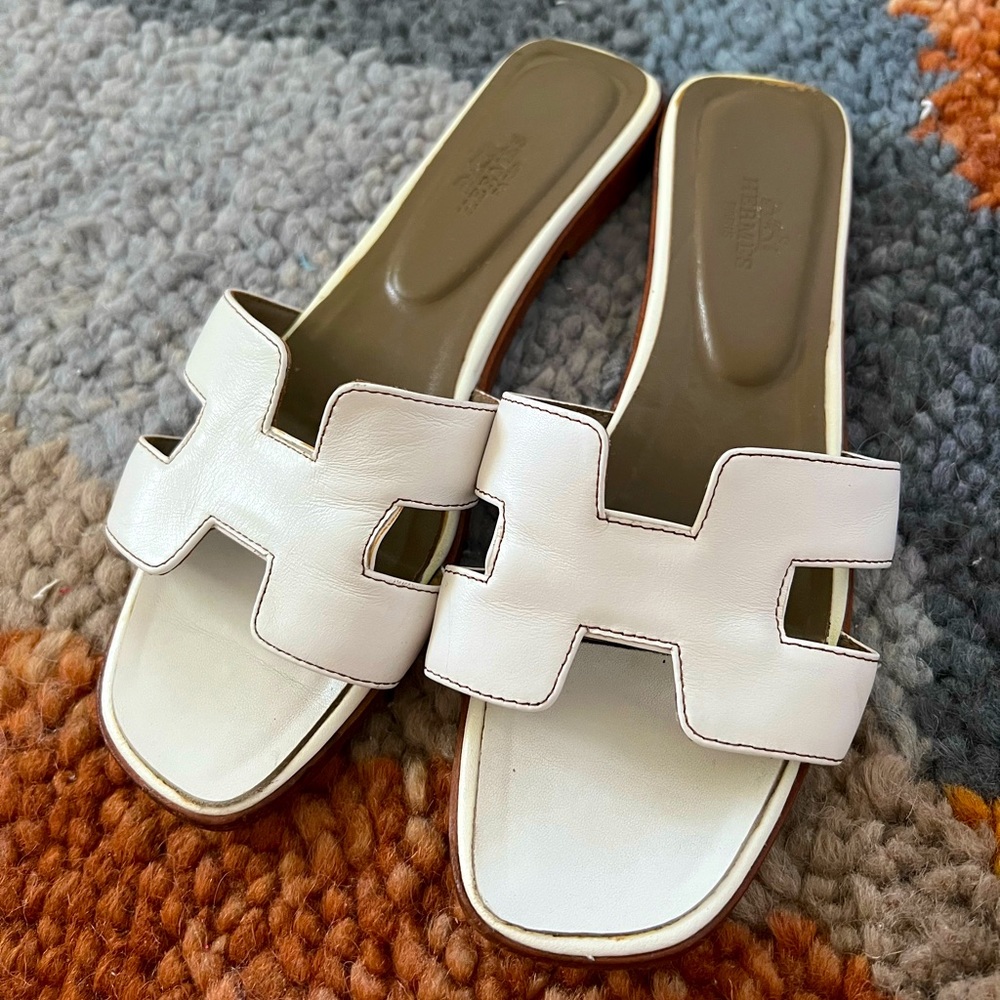 Hermes white sandals
